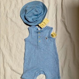 NWT 2 Pc Ralph Lauren Baby Sleveless Shortall 3T